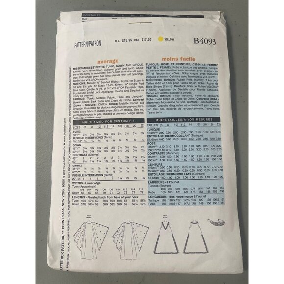 Butterick B4093 Pattern Downton Abbey 20s Size 12-14-16 Tunic Gown Girdle UNCUT - Picture 3 of 6